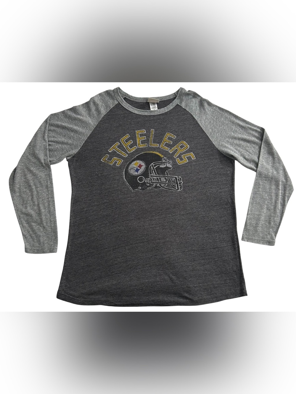 Junk Food Men’s Gray PITTSBURGH STEELERS Raglan Long Sleeve Tshirt Size XL